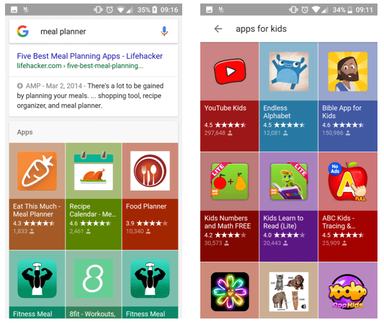 App Packs in Google search results