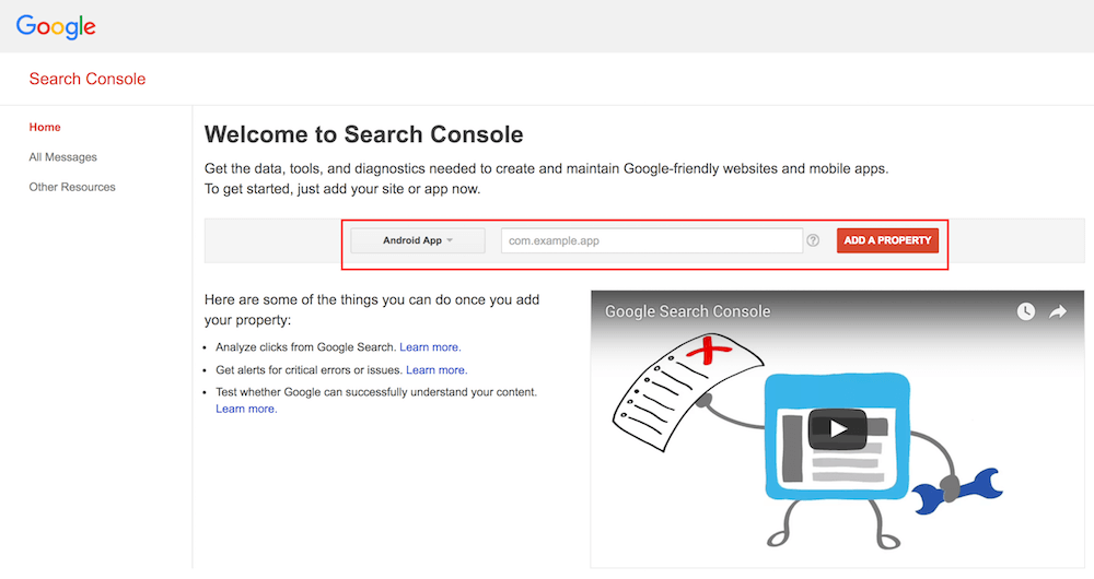 Google Search Console - Add app