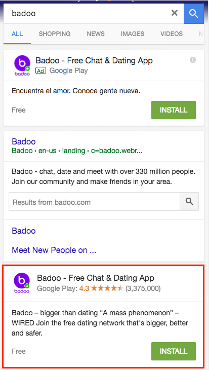 Single Snippet - Badoo search results